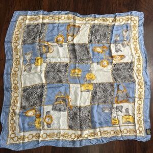 Elegant Blue and Gold Silk  Scarf